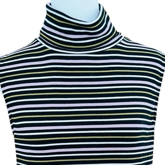Ann Taylor Factory striped sleeveless knit turtleneck top size M. - Picture 2 of 7
